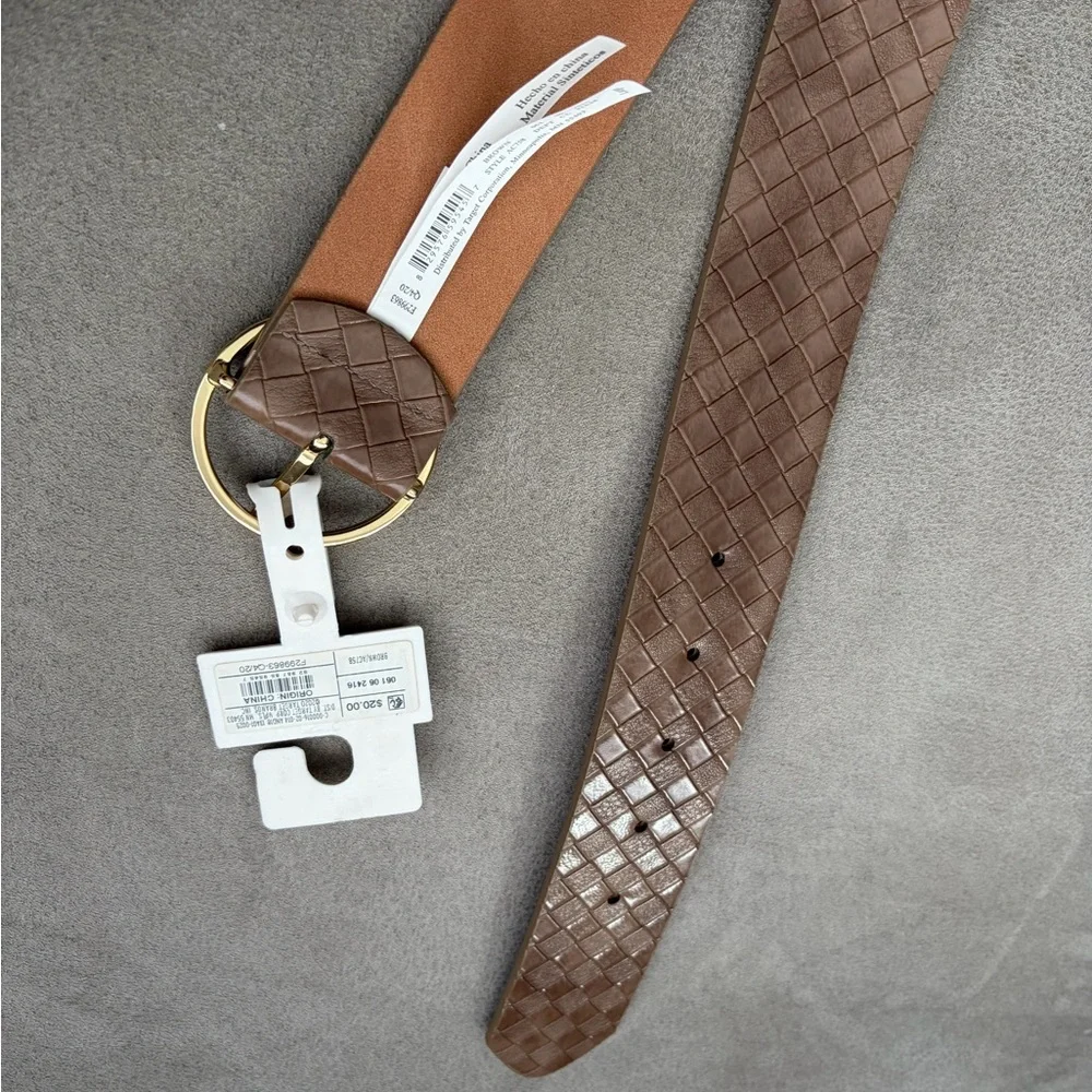 a new day Brown Woven‎ Belt with Gold Buckle